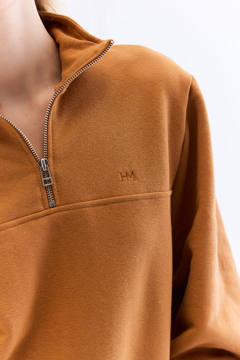 HOODIE GOLA ZIPER CARAMELO